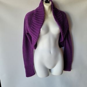 DKNY Jeans Women's Shiny Purple Cardigan with Ribbed Collar Sweater Size L